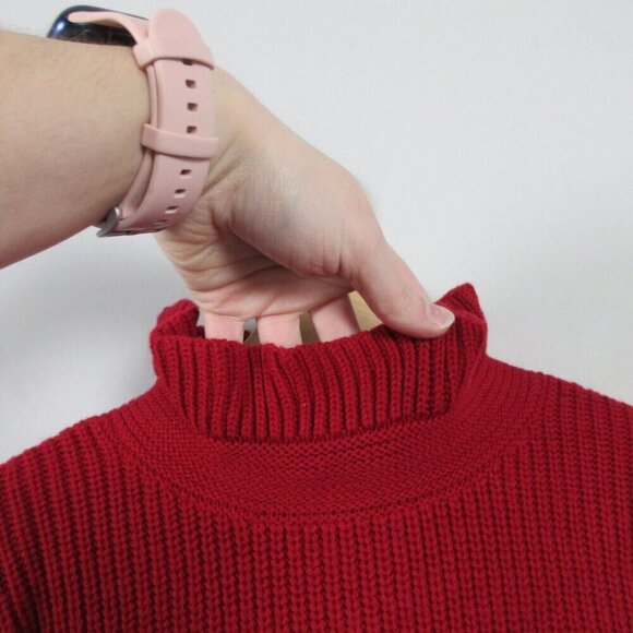 Club Monaco Womens Knit Sweater XS Red Merino Wool Ruffle Boxy Luxury Chunky 456 - Picture 5 of 10